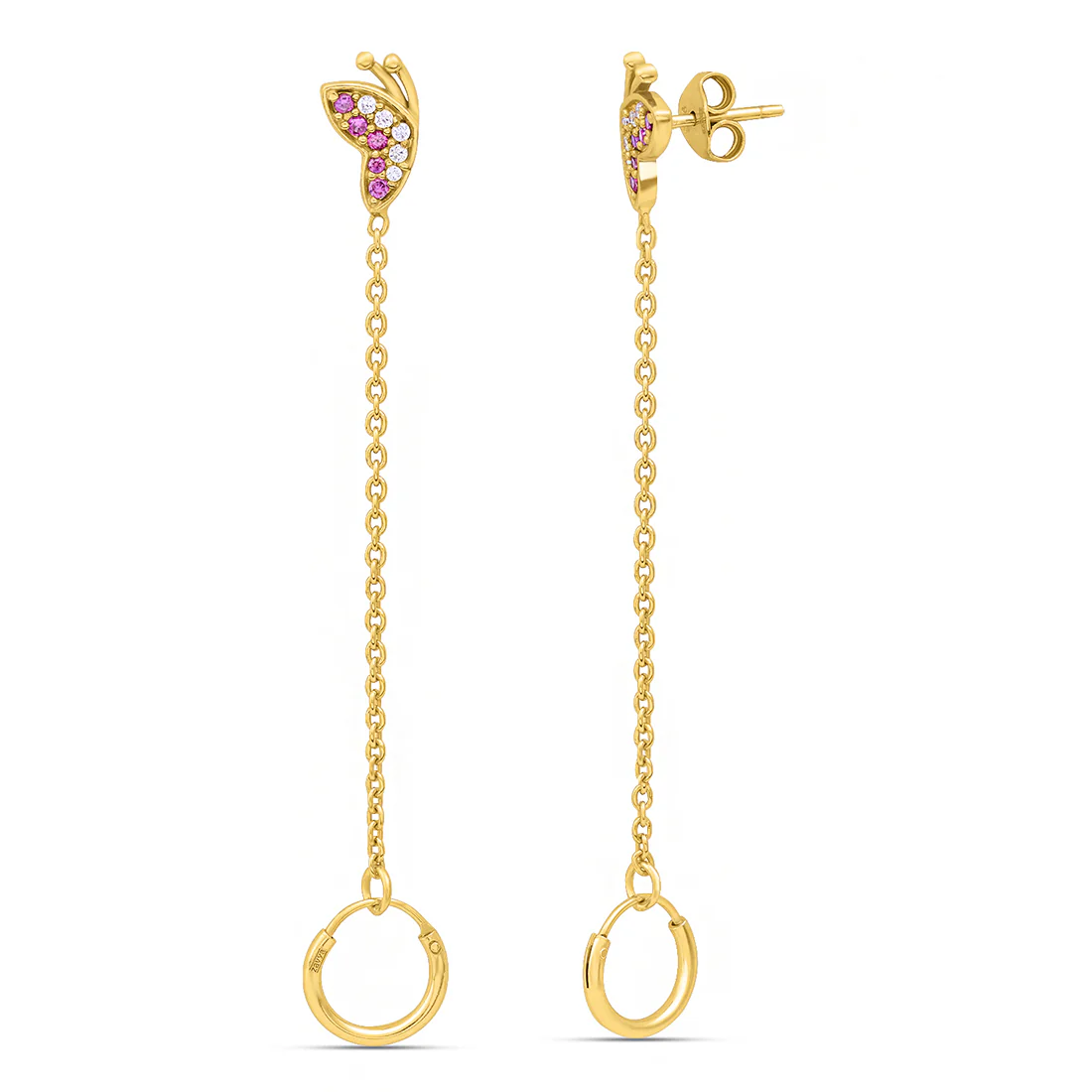 CZ Butterfly Loop Earring in 925 Gold Plated Sterling Silver - Image 7