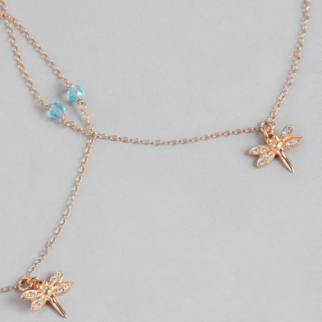 CZ Dragonfly Rose Gold Plated 925 Sterling Silver Anklet - Image 10