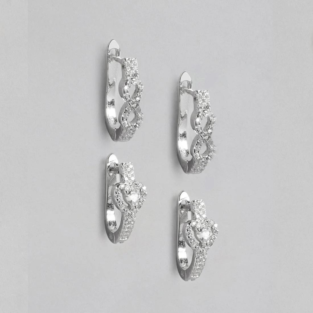 CZ Heart-Infinity Rhodium Plated Earring Combo - Image 4