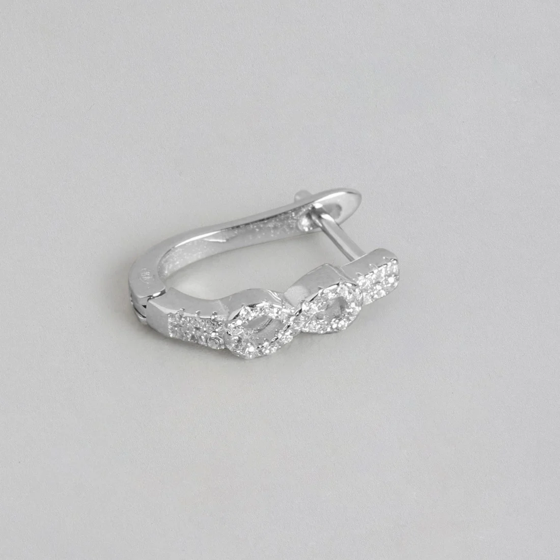 CZ Infinity Rhodium Plated Silver Latchback Hoops - Image 5