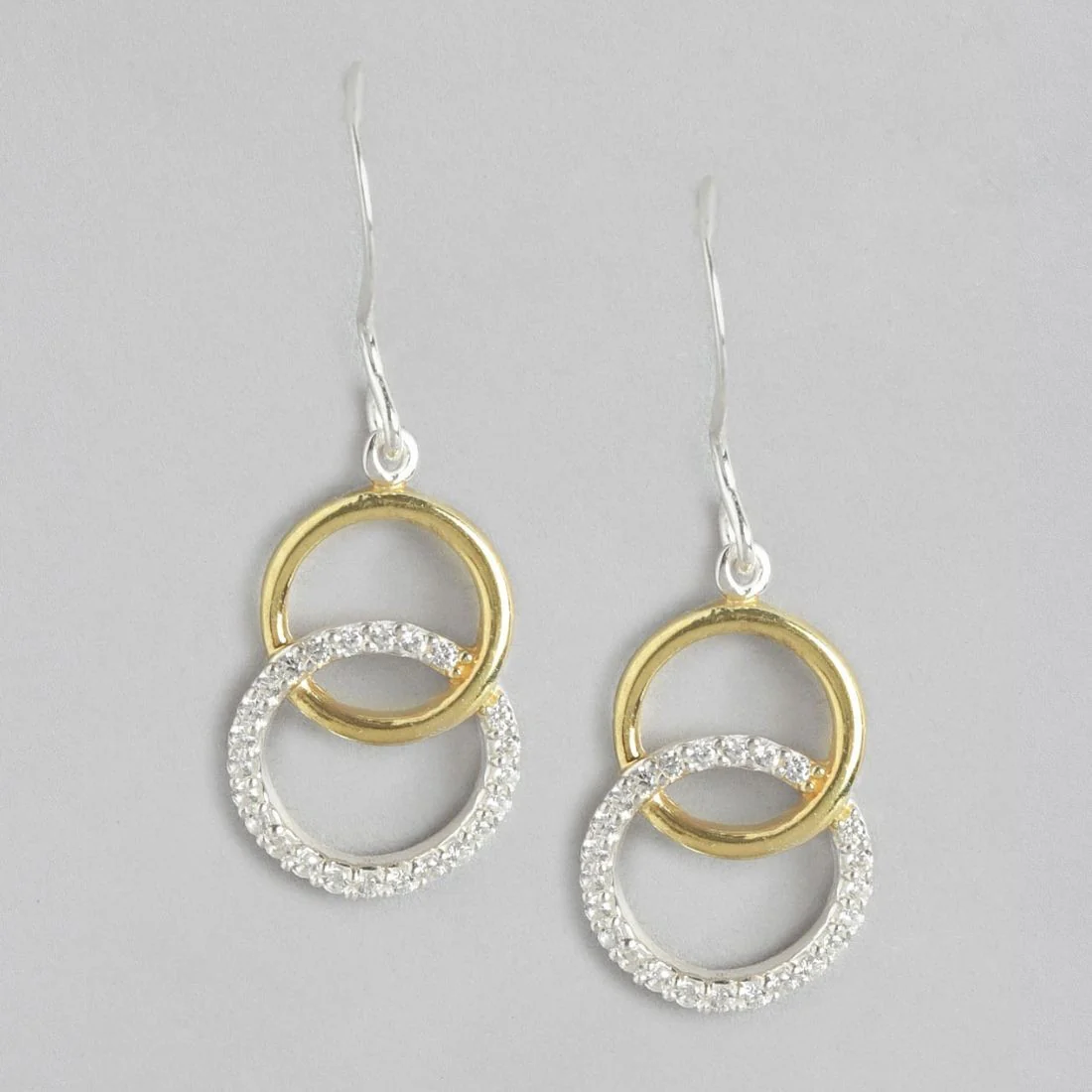 CZ Plated Double Circle Dual Plated 925 Sterling Silver Dangle Earrings - Image 3