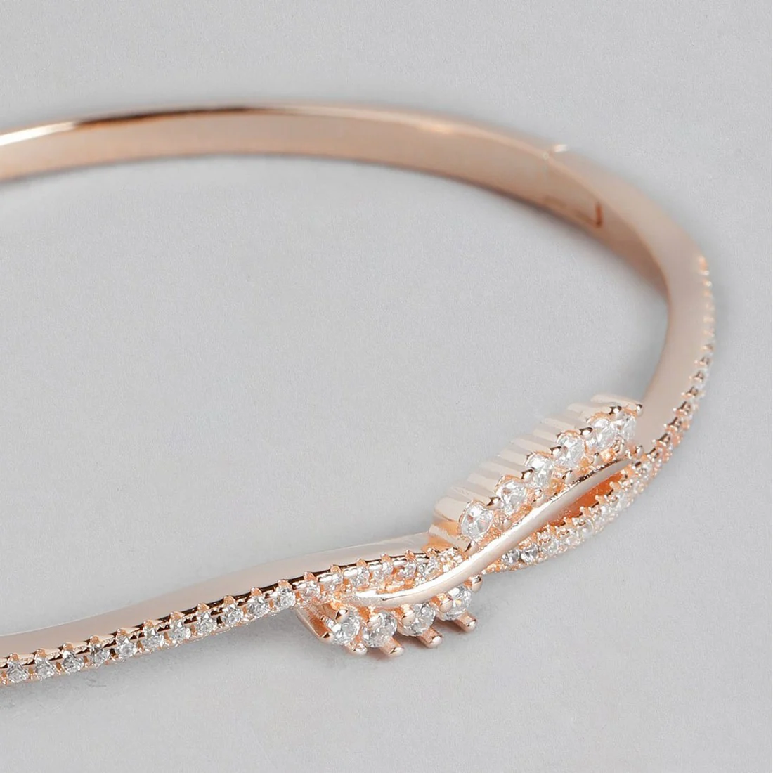 Wave Line CZ Rose Gold Plated 925 Sterling Silver Kada Bracelet - Image 6