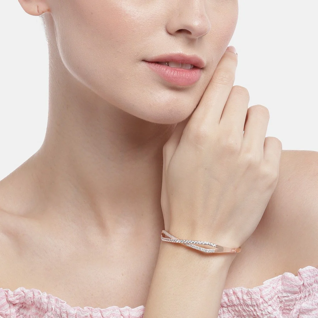 Infinity CZ Rose Gold Plated 925 Sterling Silver Kada Bracelet - Image 2