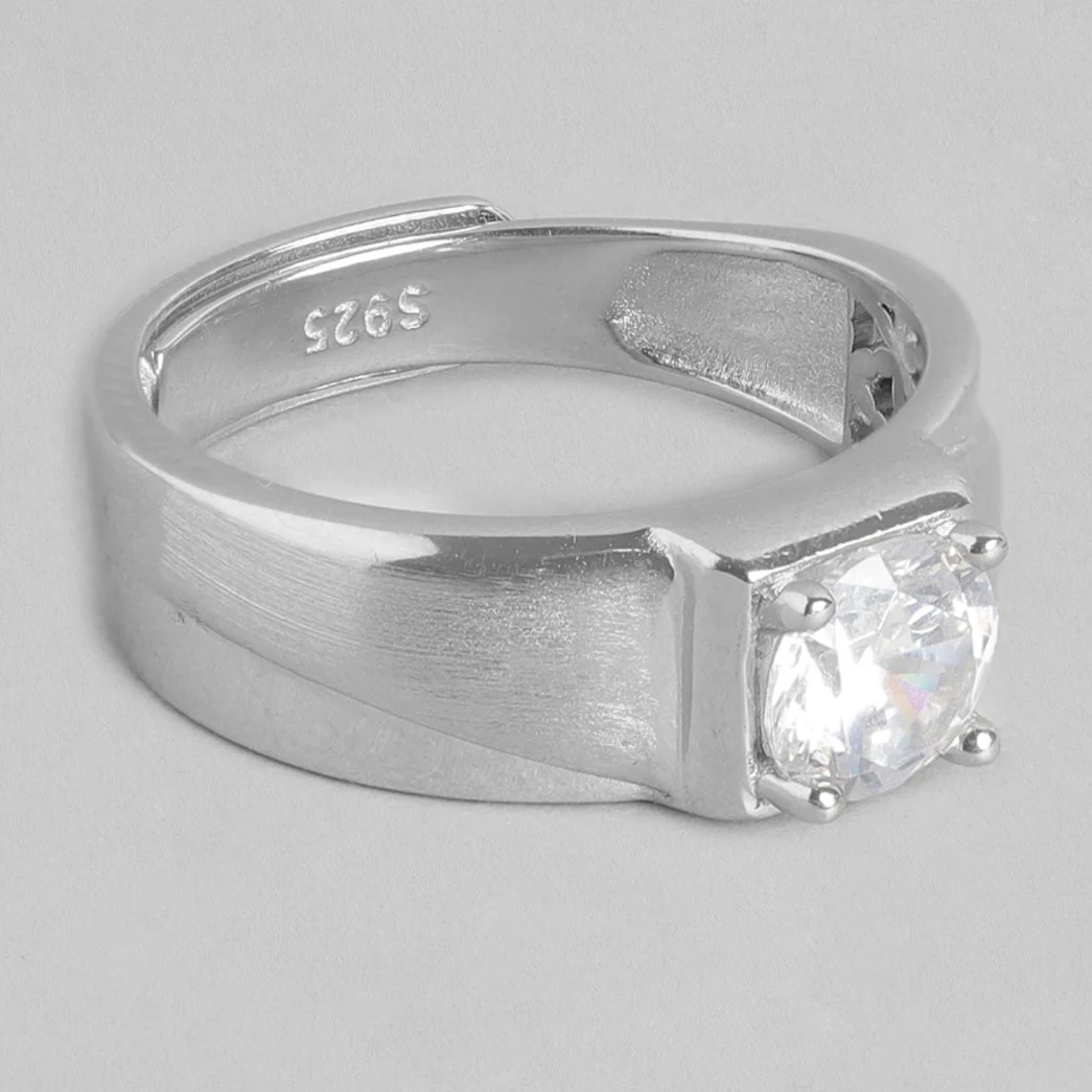 CZ Solitaire 925 Sterling Silver Ring for Him (Adjustable) - Image 11