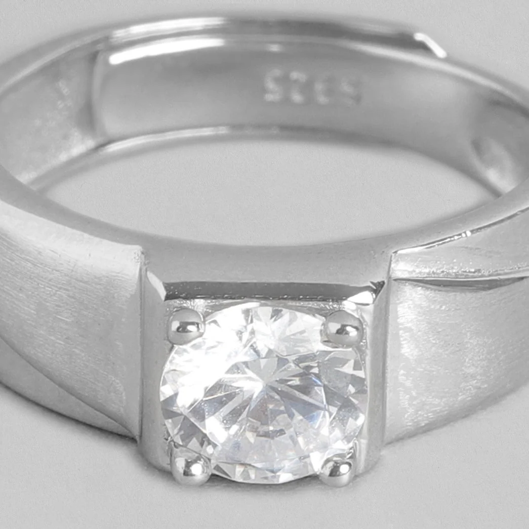 CZ Solitaire 925 Sterling Silver Ring for Him (Adjustable) - Image 12
