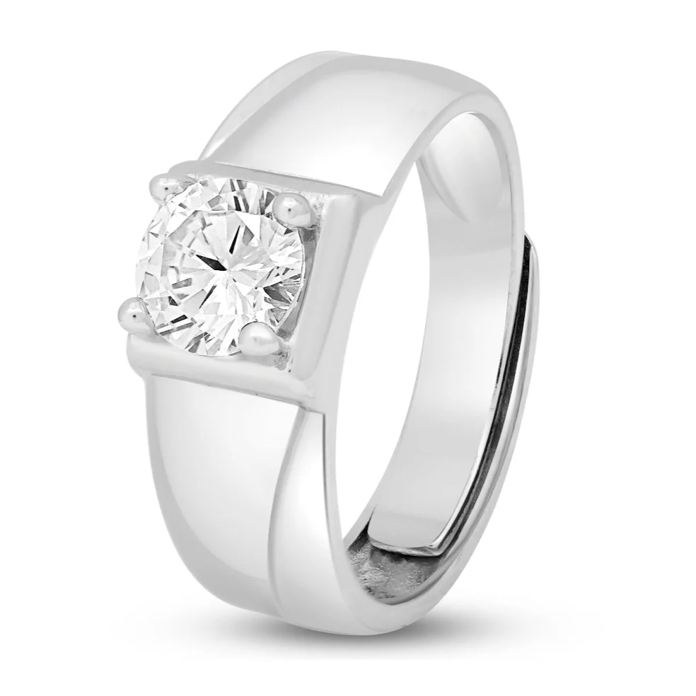 CZ Solitaire 925 Sterling Silver Ring for Him (Adjustable) - Image 4