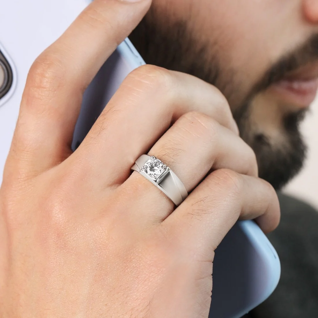 CZ Solitaire 925 Sterling Silver Ring for Him (Adjustable) - Image 6