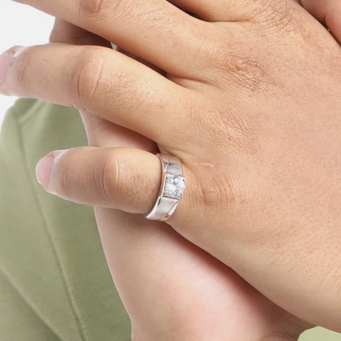 CZ Solitaire 925 Sterling Silver Ring for Him (Adjustable) - Image 7