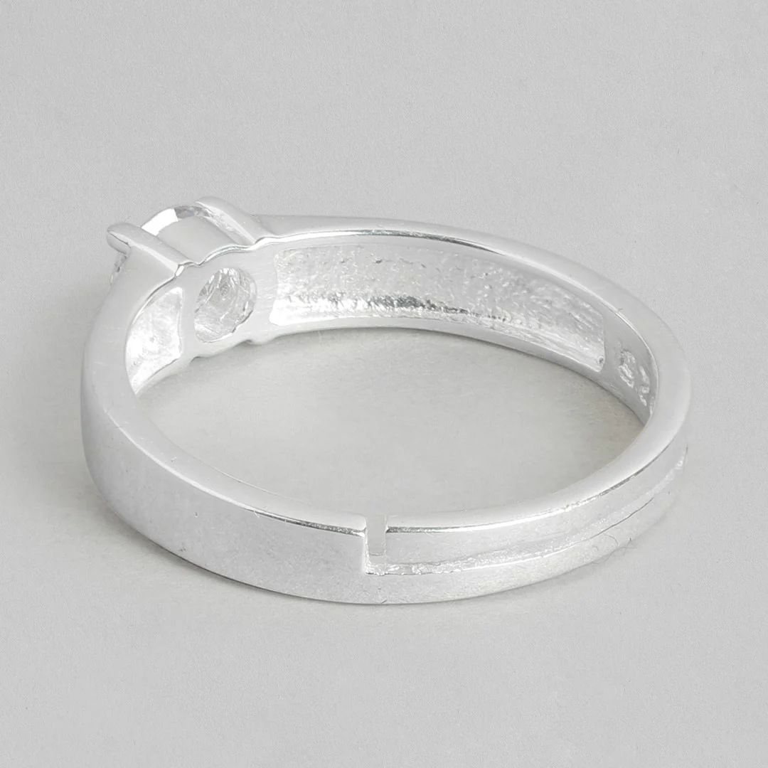 CZ Solitaire Rhodium Plated 925 Sterling Silver Ring for Him (Adjustable) - Image 7