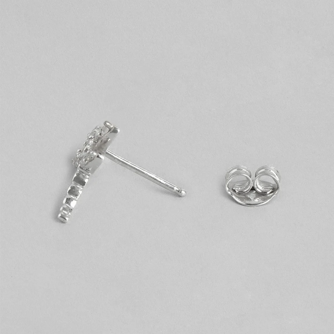 CZ Studded DragonFly Rhodium Plated 925 Sterling Silver Stud Earring - Image 5