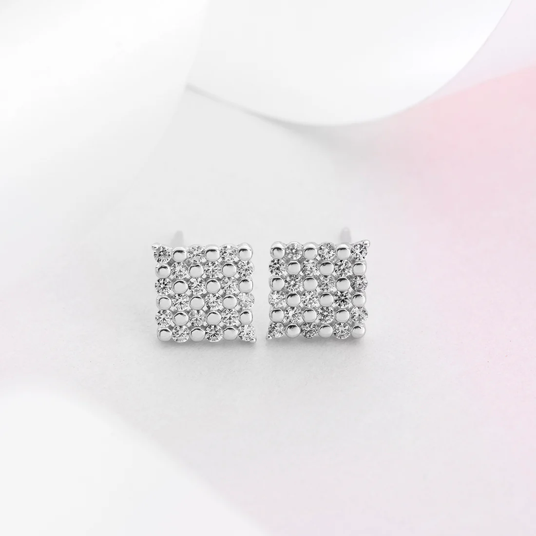 CZ Studded Maze 925 Sterling Silver Stud Earrings - Image 2