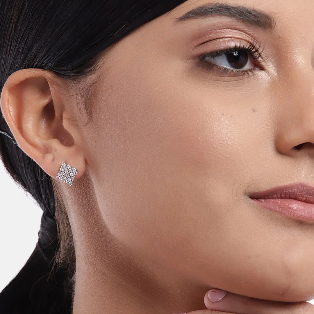 CZ Studded Maze 925 Sterling Silver Stud Earrings - Image 3