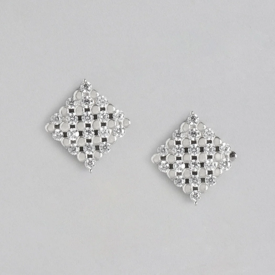 CZ Studded Maze 925 Sterling Silver Stud Earrings - Image 4