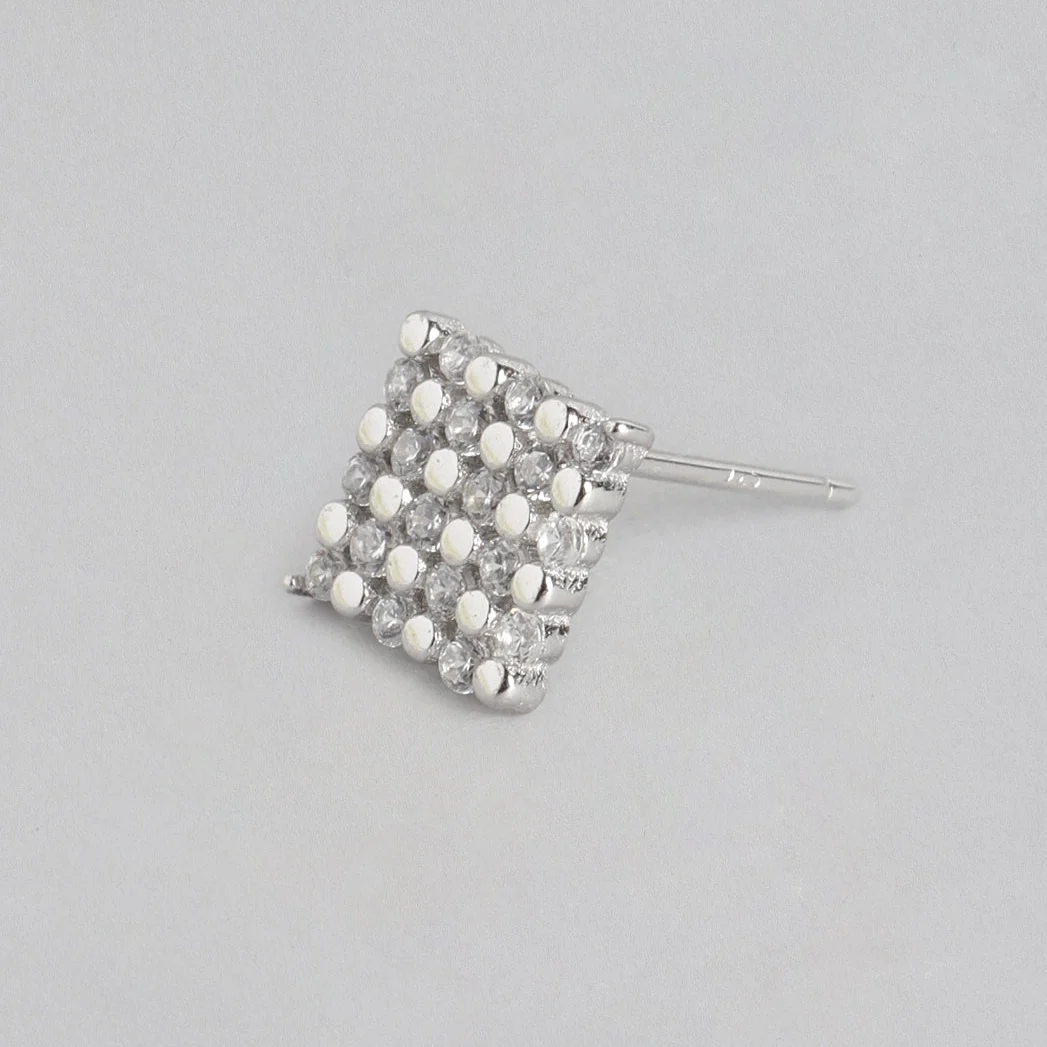 CZ Studded Maze 925 Sterling Silver Stud Earrings - Image 5