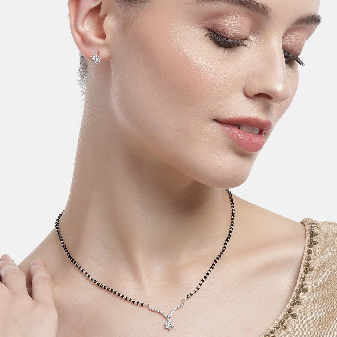 Star CZ Rhodium Plated 925 Sterling Silver Mangalsutra set - Image 4