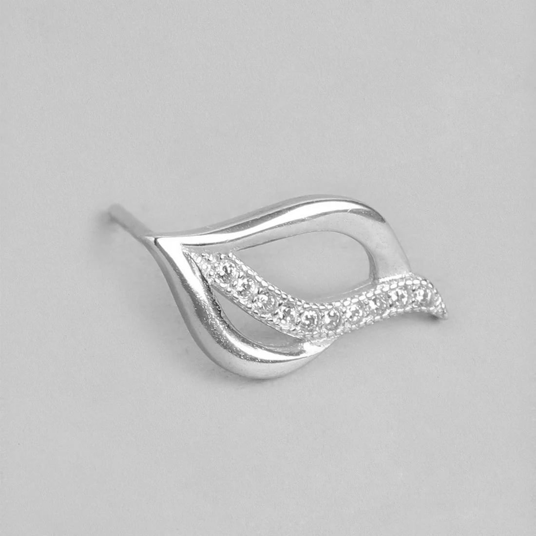 Leaf CZ Studded Rhodium Plated 925 Sterling Silver Stud Earrings - Image 4