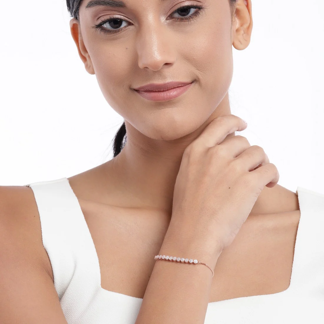 CZ Studded Rose Gold 925 Sterling Silver Bracelet - Image 6