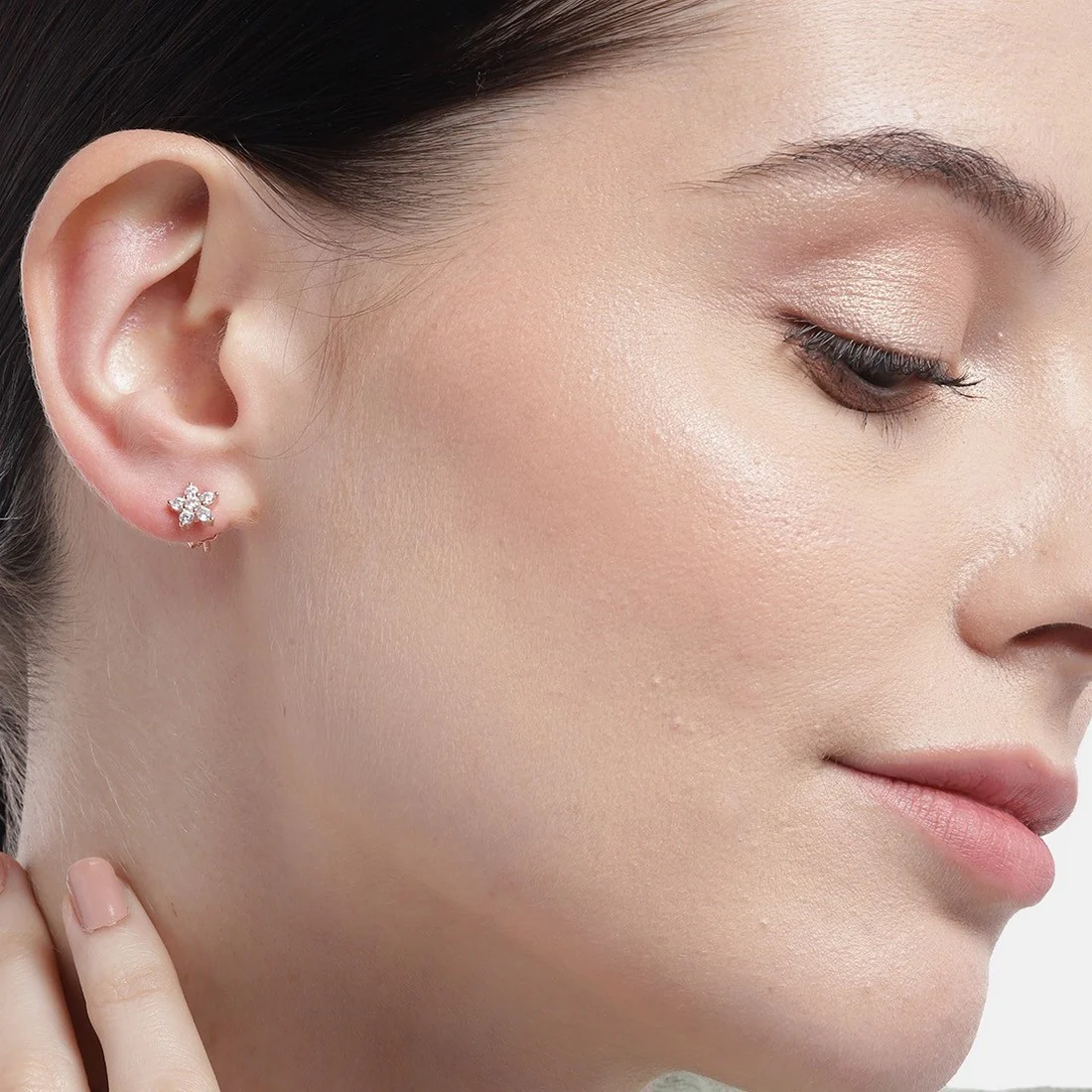 Star CZ Studded Rose Gold Plated 925 Sterling Silver Studs - Image 2