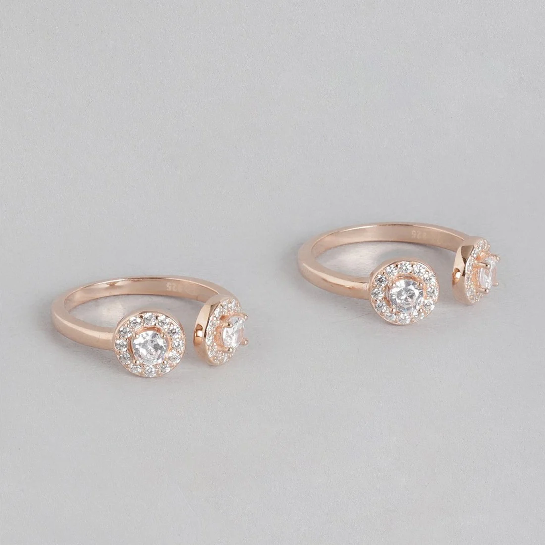 CZ Studded Rose Gold Plated 925 Sterling Silver Toe Rings - Image 2