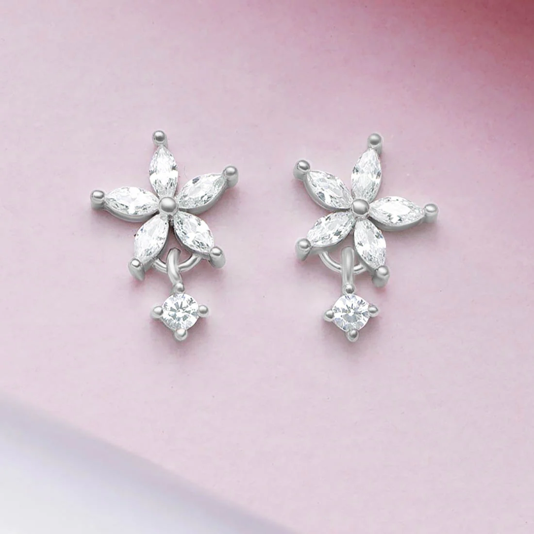 CZ Studded Star  925 Sterling Silver Earrings - Image 2
