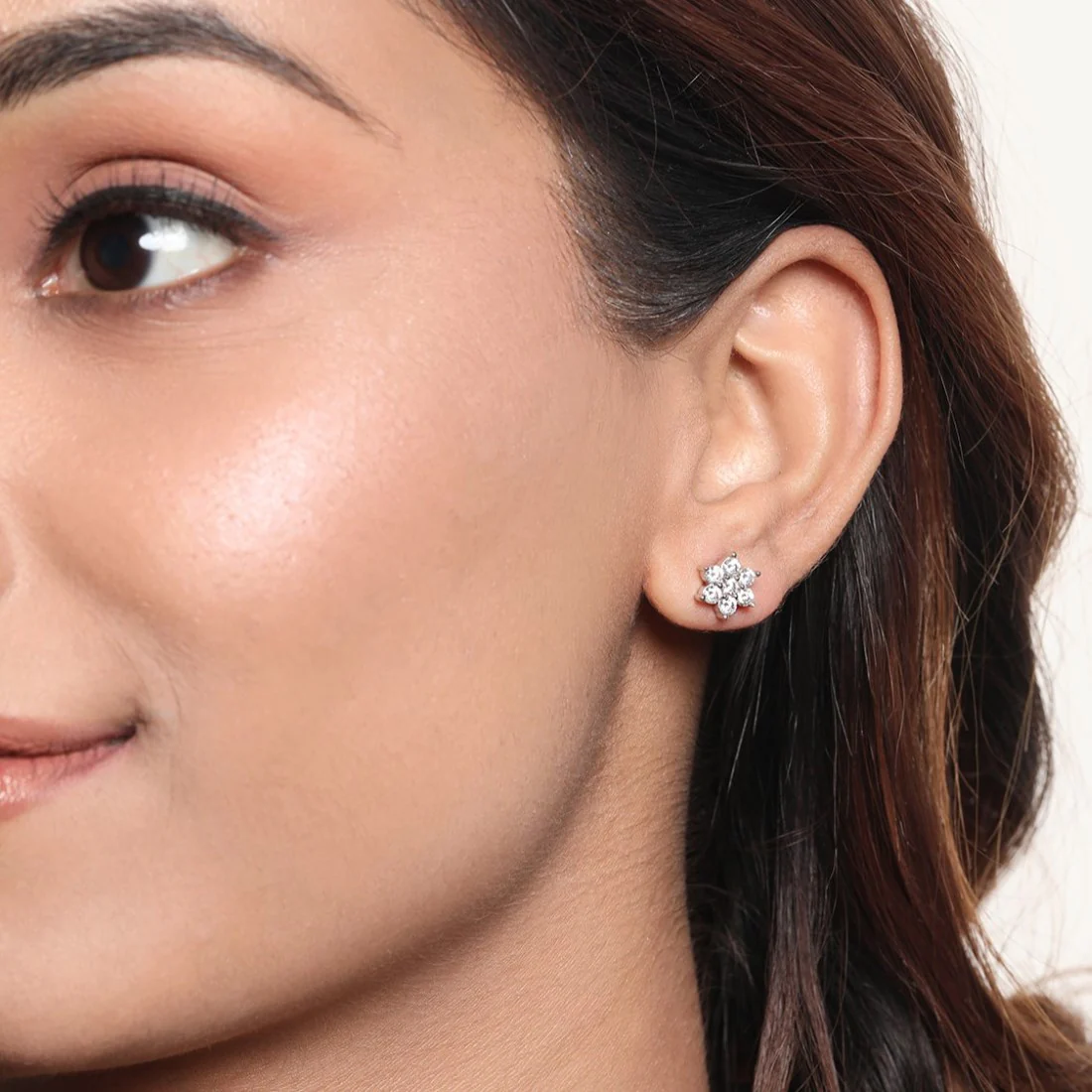 CZ Studded Star Rhodium Plated 925 Sterling Silver Studs - Image 2