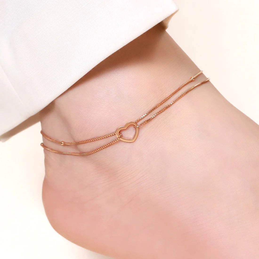 Dainty Silver Heart 925 Silver Anklets - Image 5