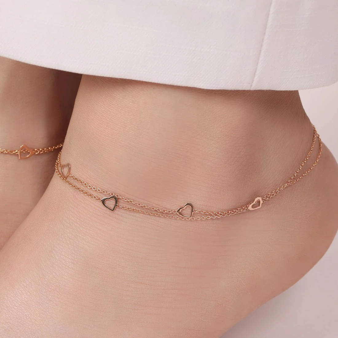 Singing Hearts 925 Sterling Silver Anklets In Rose Gold - Image 4