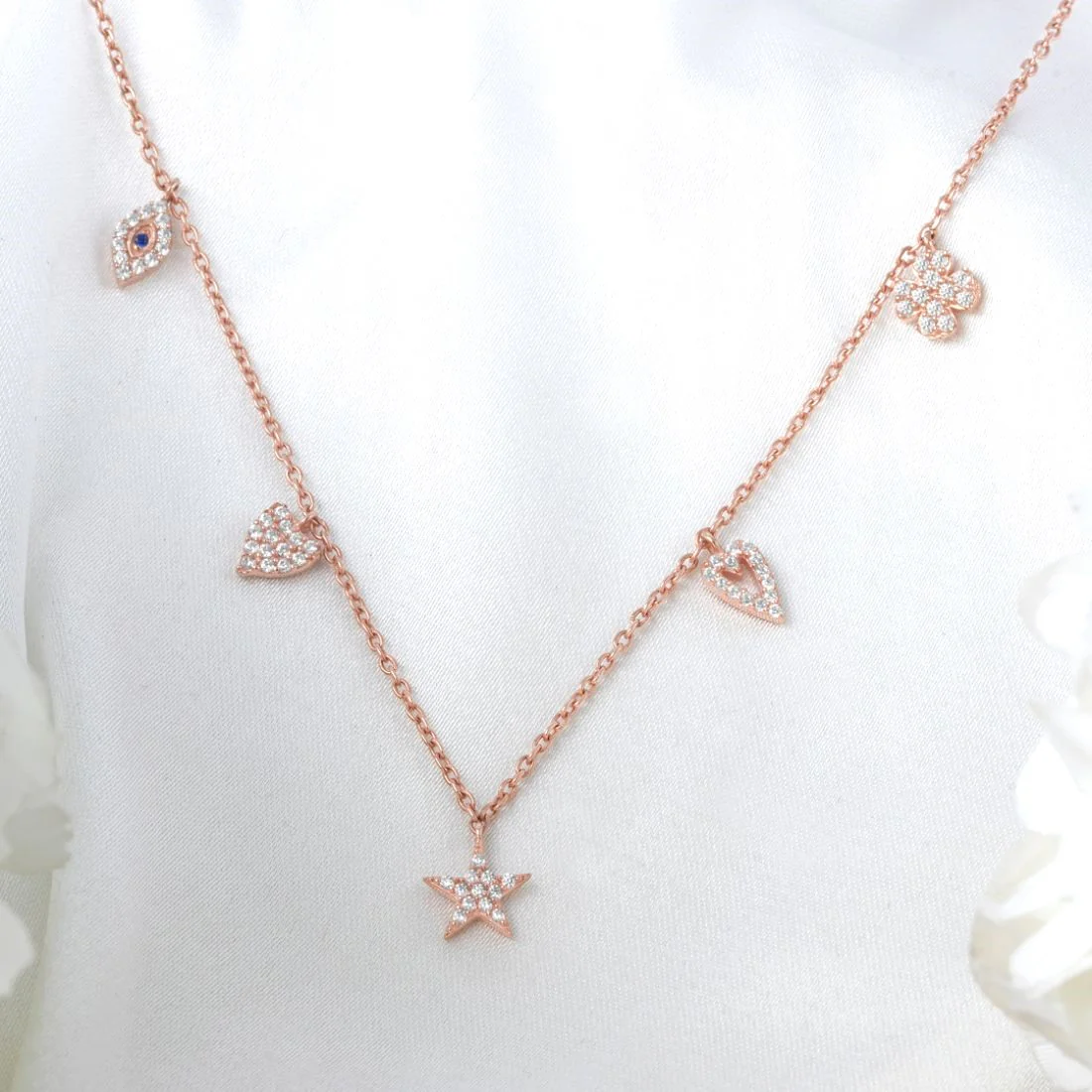 Dancing Charms Rose Gold Plated 925 Sterling Silver Necklace - Image 3