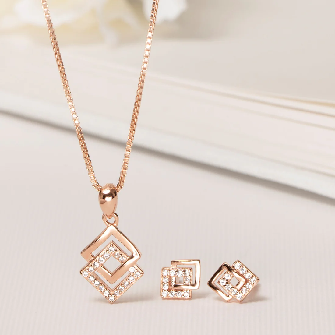 Dazzling Rose Gold Elegance CZ 925 Sterling Silver Jewelry Set