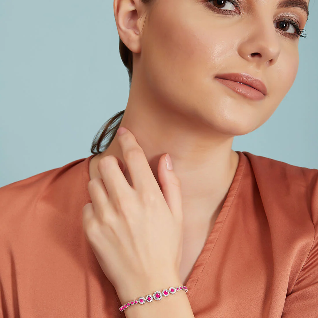 Dazzling Ruby Color Adjustable 925 Silver Bracelet - Image 3