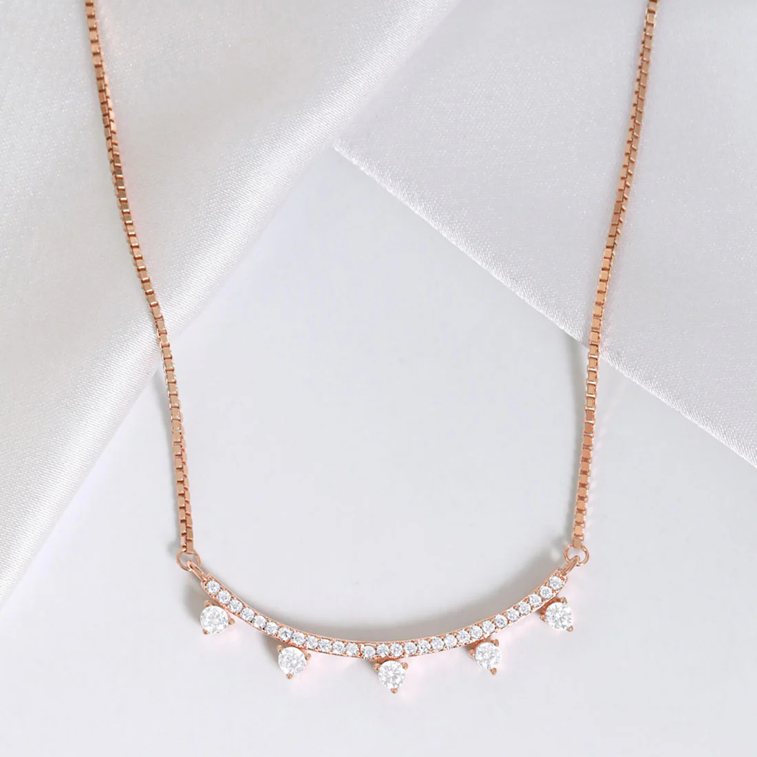 Delicate Rose Gold-Plated 925 Sterling Silver CZ Necklace