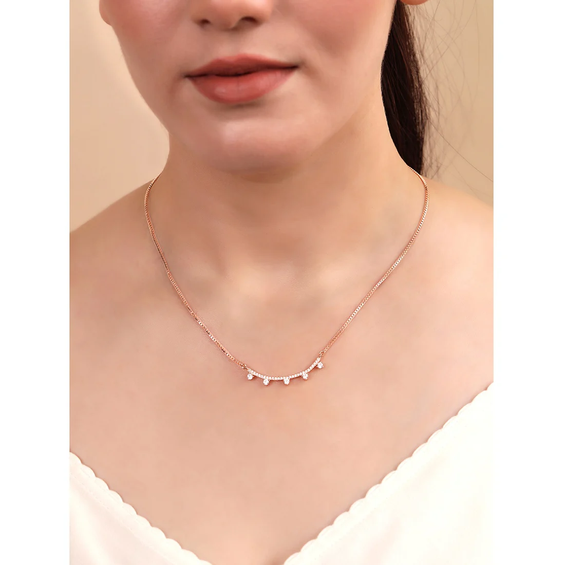 Delicate Rose Gold-Plated 925 Sterling Silver CZ Necklace - Image 2