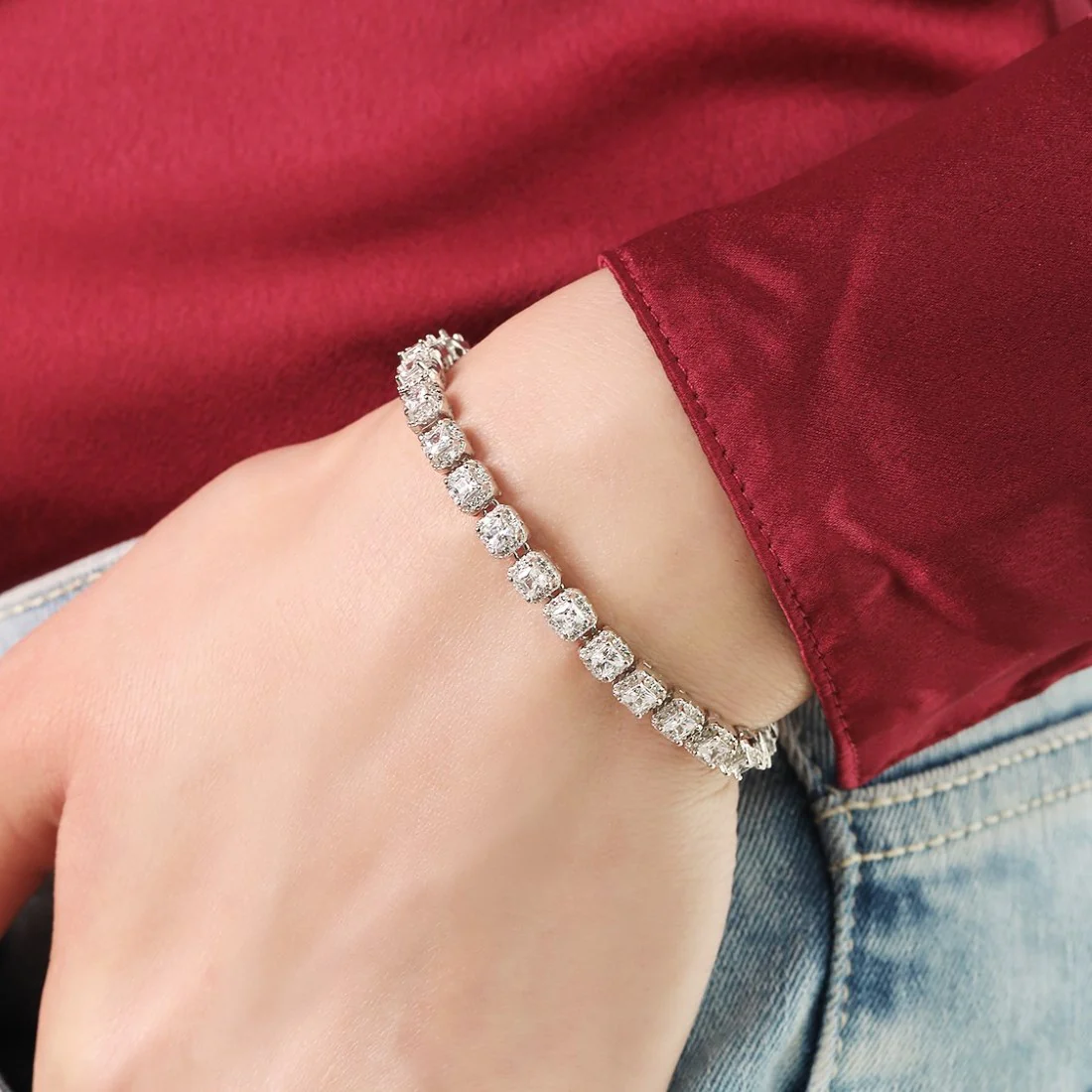 Designer CZ Rhodium Plated 925 Sterling Silver Bracelet - Image 6