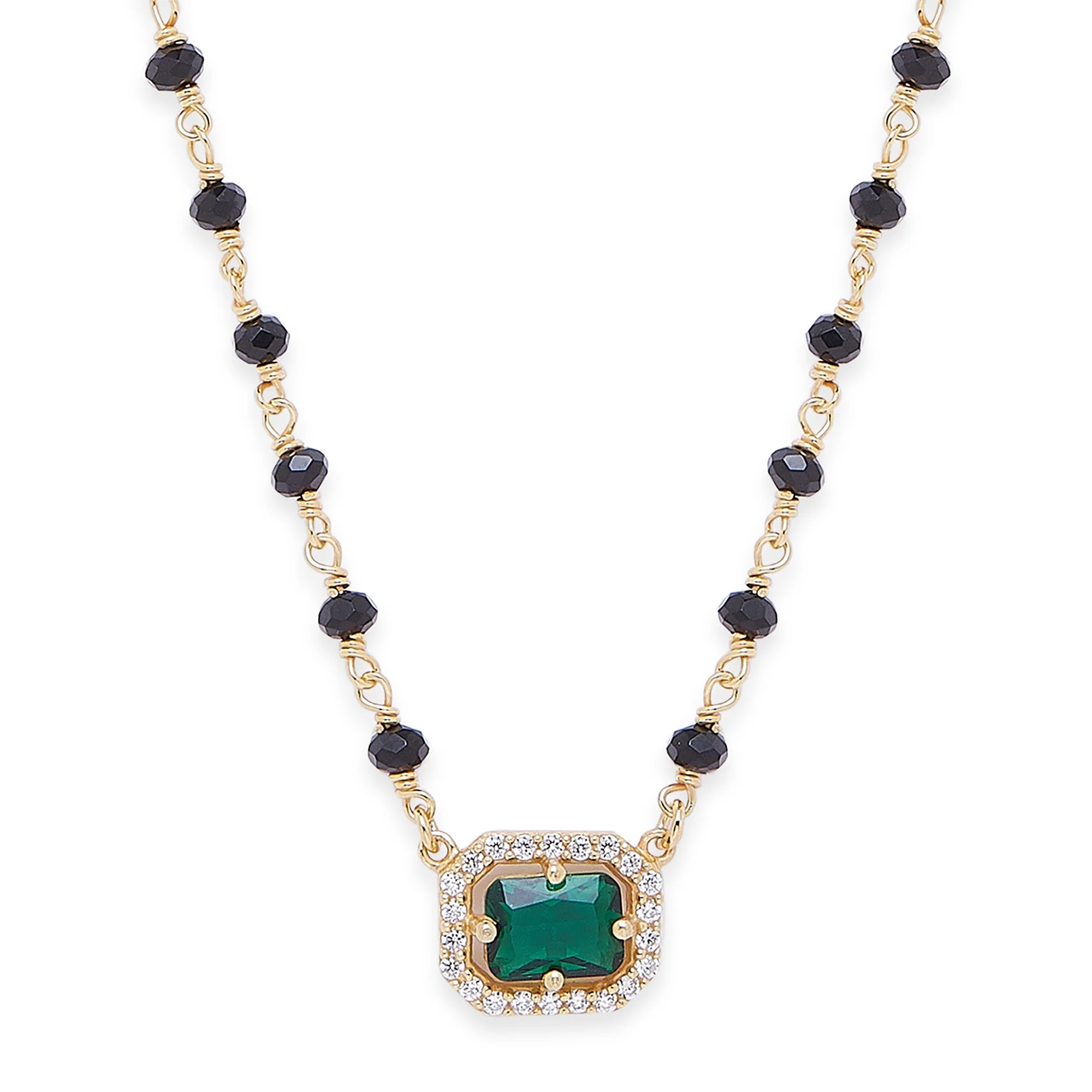 Divine Charm 925 Sterling Silver Mangalsutra with Green CZ and Beads in Gold Plating - Image 5