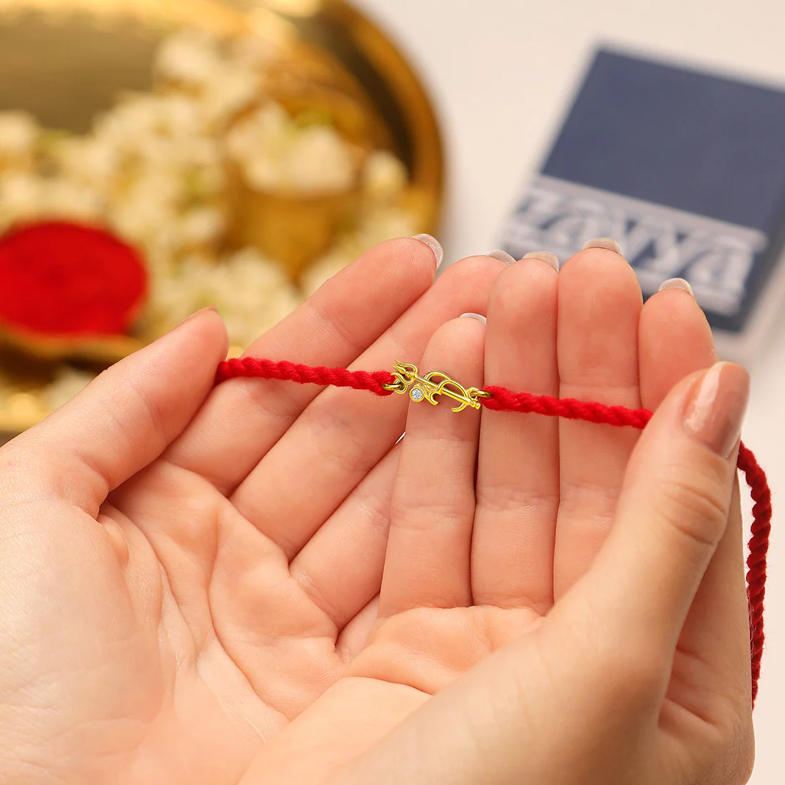 Divine Om & Trishul Charm Rakhi CZ Sterling Silver Thread Rakhi Combo - Image 5