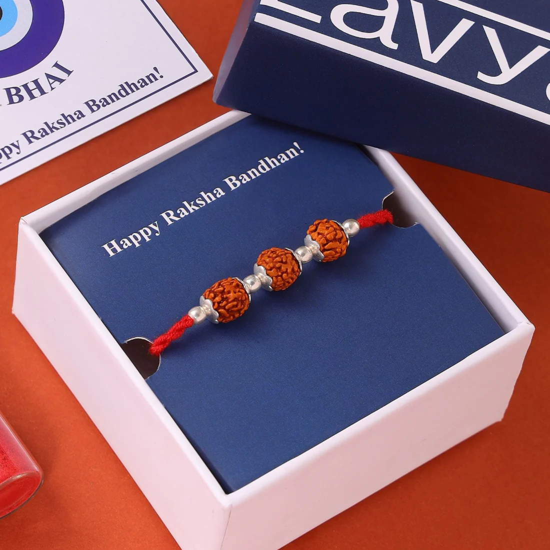 Divine Rudraksha Rhodium-Plated 925 Sterling Silver Rakhi - Image 8