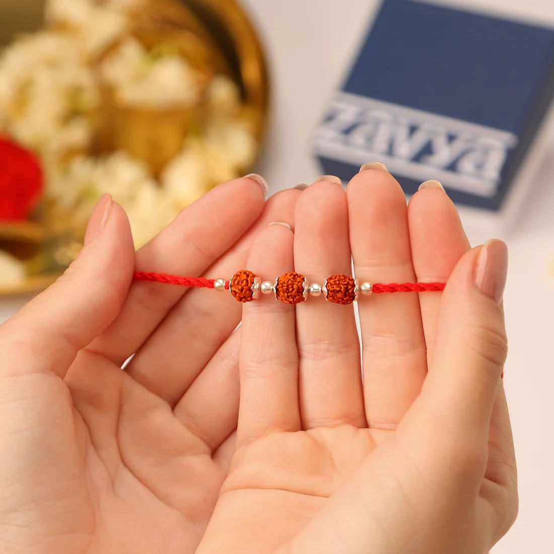 Divine Rudraksha Rhodium-Plated 925 Silver Rakhi - Image 4
