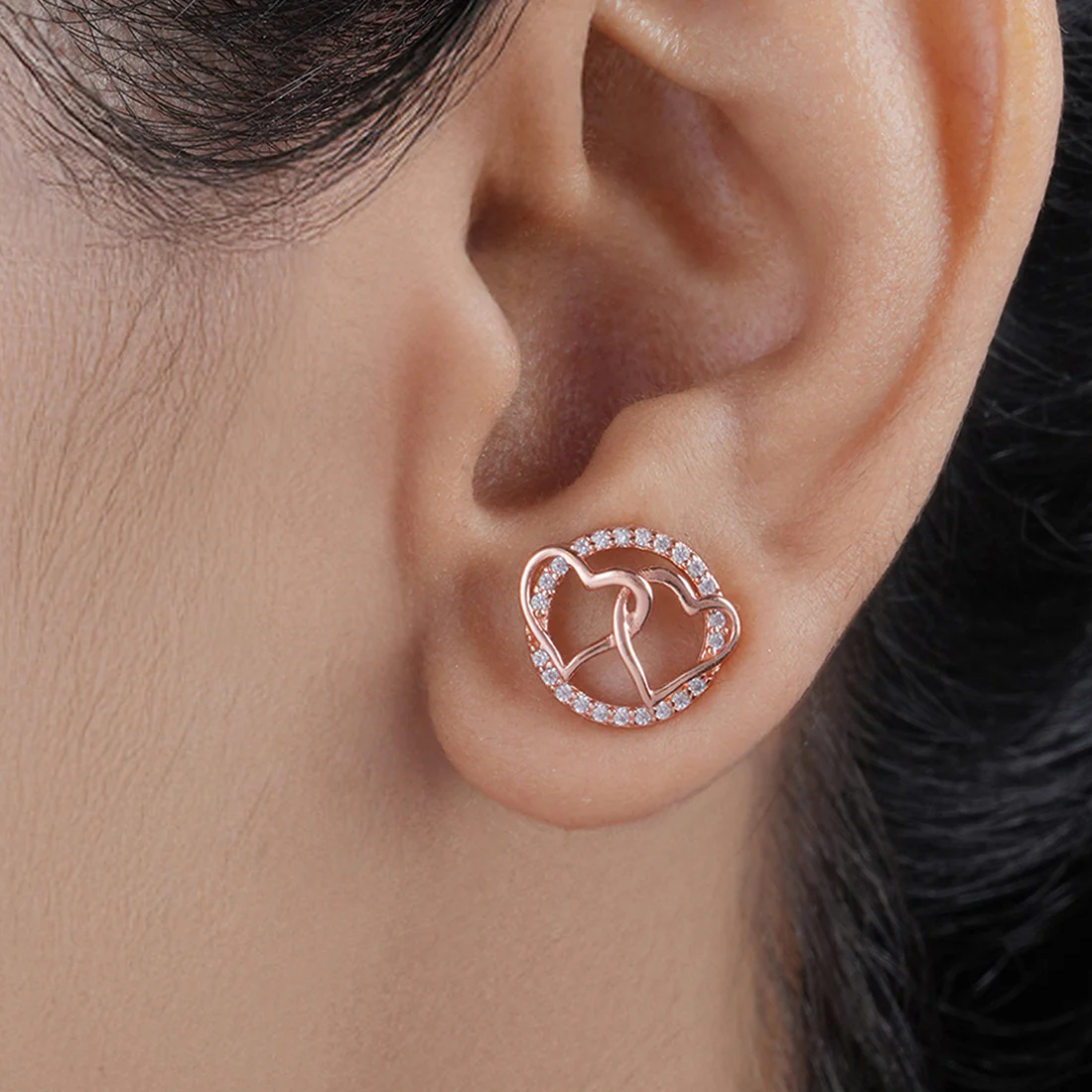 Double Heart Rose Gold Plated 925 Sterling Silver Earrings - Image 3