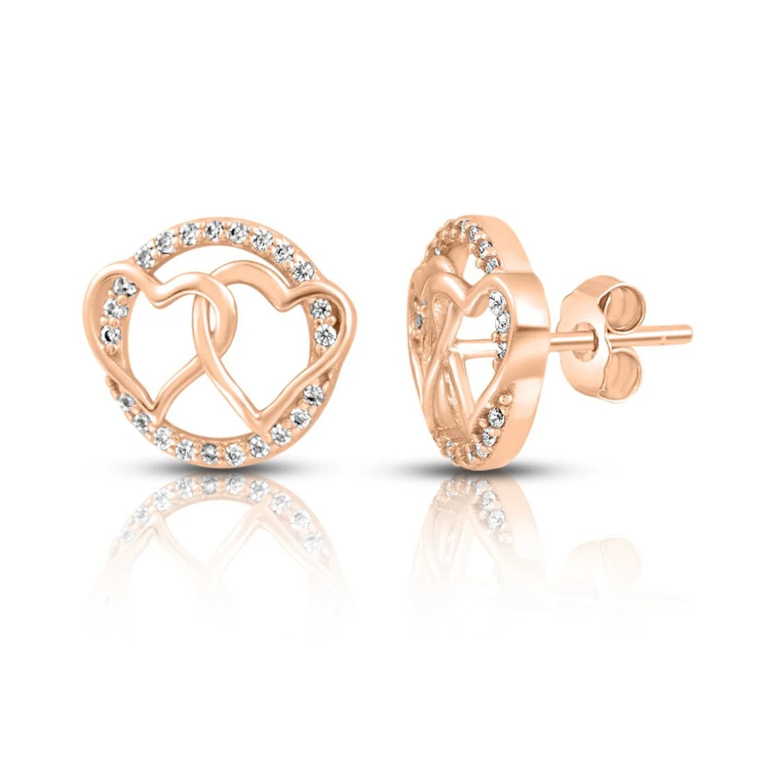 Double Heart Rose Gold Plated 925 Sterling Silver Earrings - Image 4