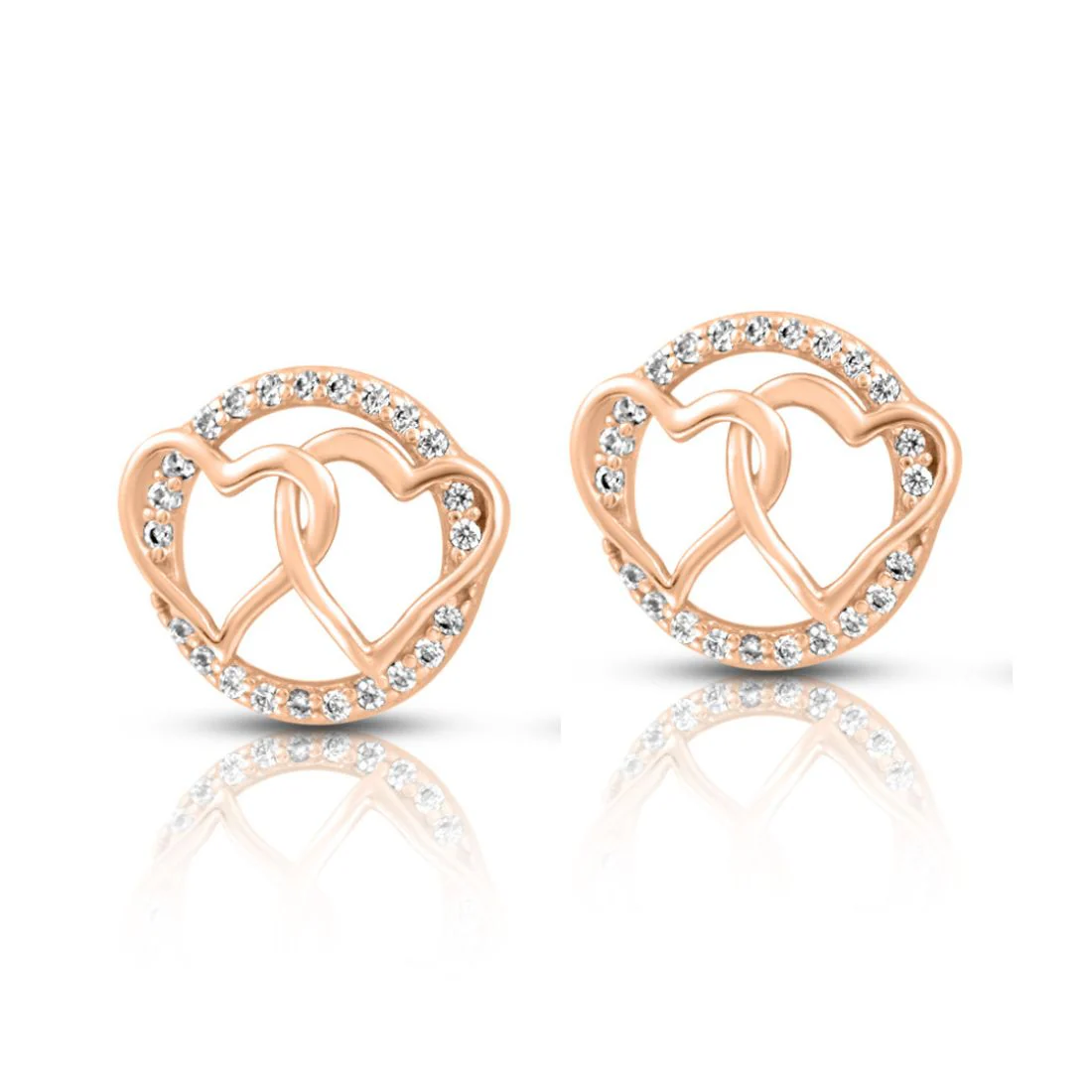 Double Heart Rose Gold Plated 925 Sterling Silver Earrings - Image 5