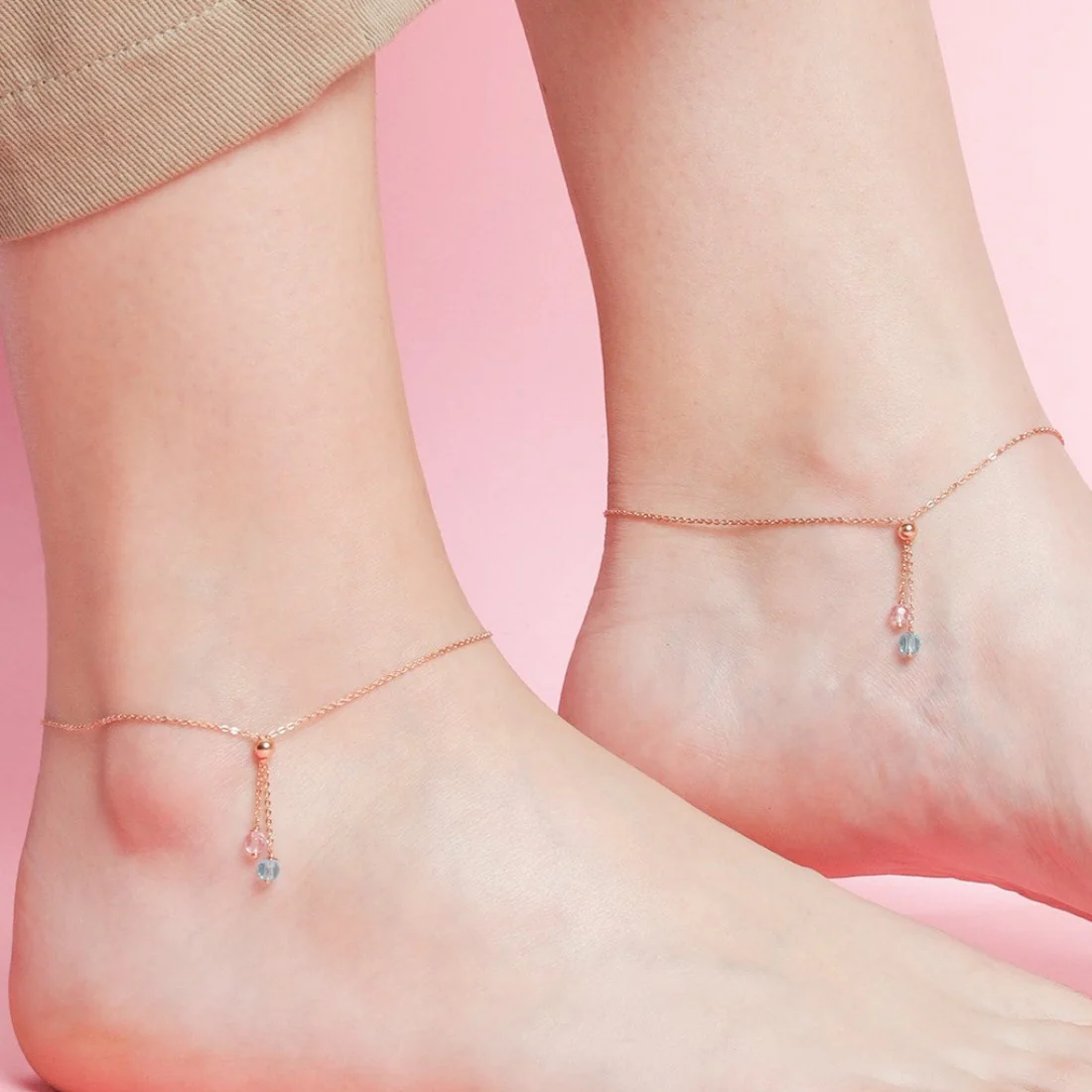 Drop CZ Rose Gold Plated 925 Sterling Silver Chained Anklet - Image 2