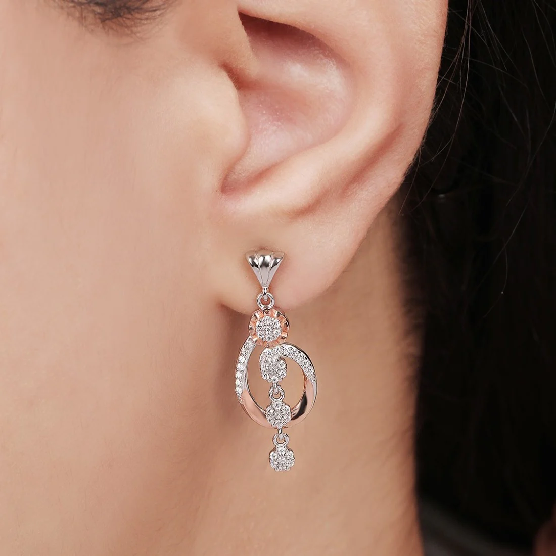Dual Bloom Harmony CZ Dual-Tone Plated Floral 925 Sterling Silver Earrings