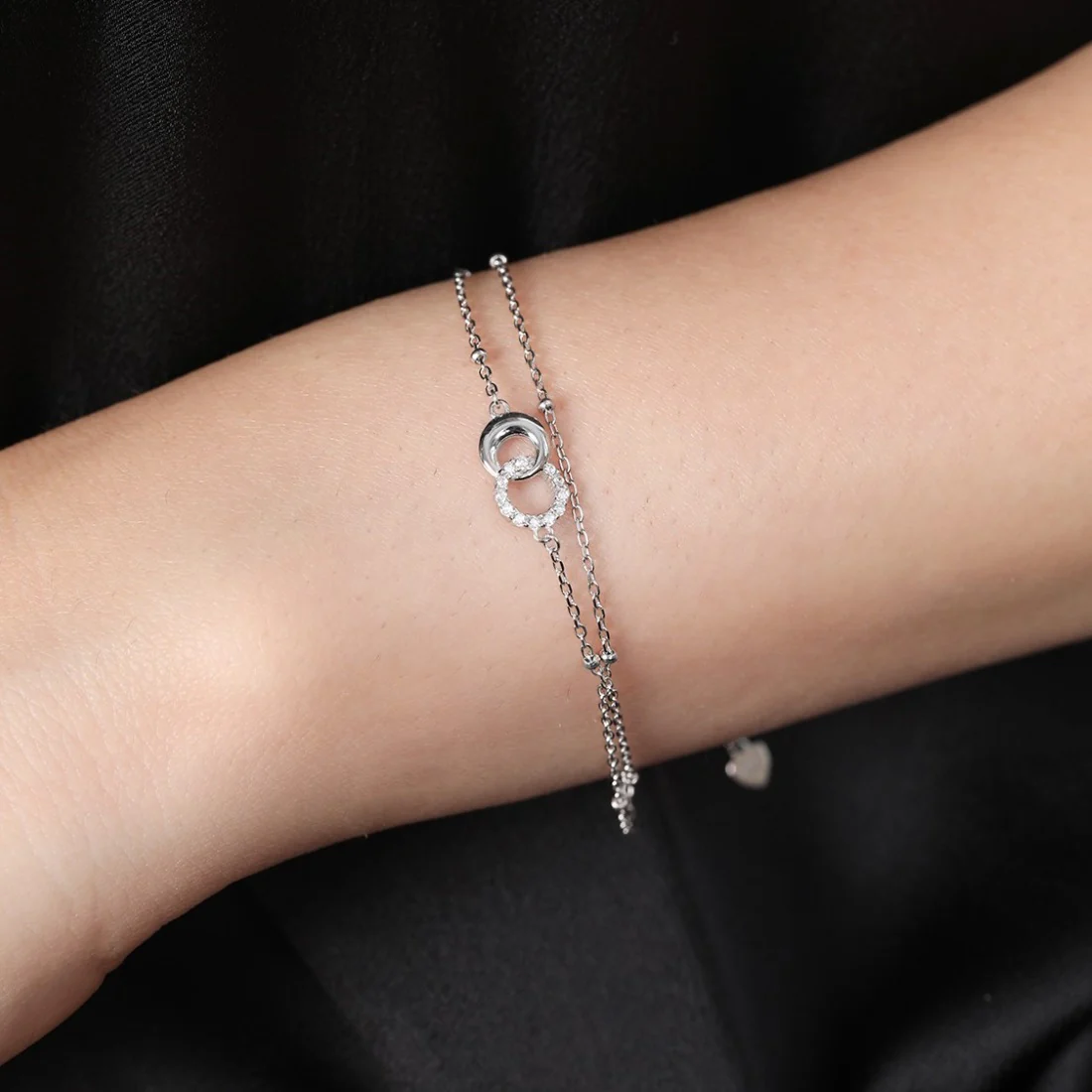 Dual Circle Radiance Rhodium Plated 925 Sterling Silver Bracelet - Image 3