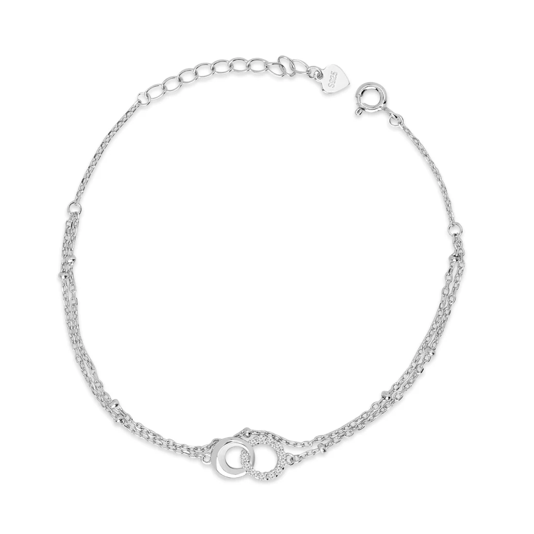 Dual Circle Radiance Rhodium Plated 925 Sterling Silver Bracelet - Image 6