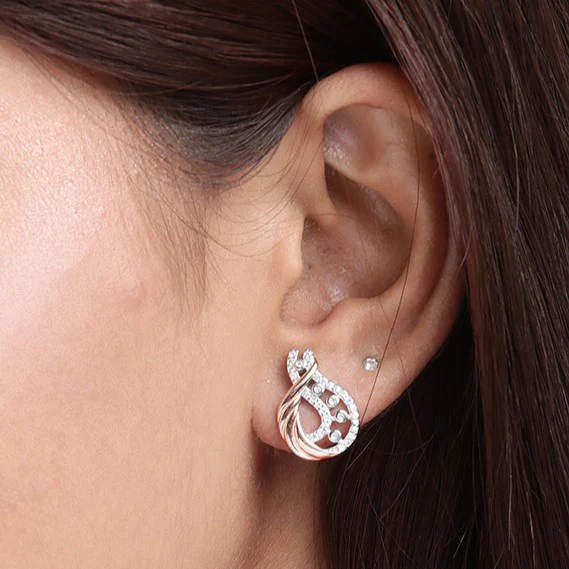Dual Harmony CZ Brilliance Dual Tone Plated 925 Sterling Silver Earrings - Image 2