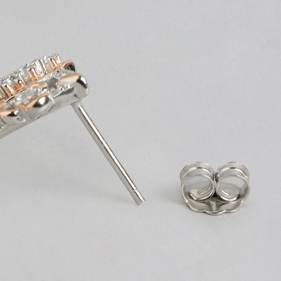 Dual Harmony CZ Sparkle Dual Tone-Plated 925 Sterling Silver Earrings - Image 4