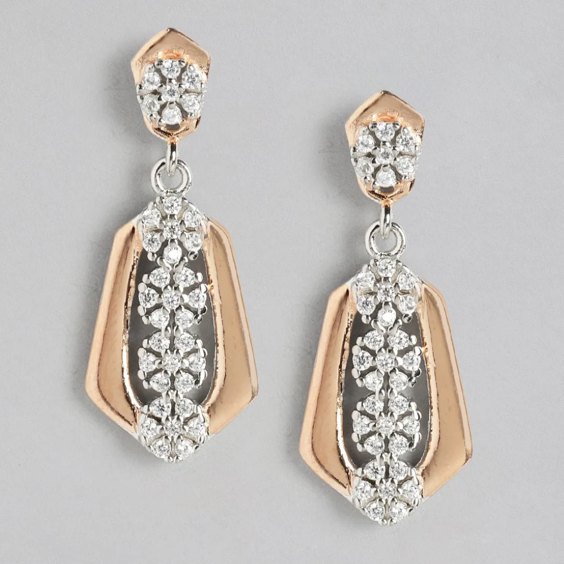 Dual Harmony Sparkle Dual Tone Plated 925 Sterling Silver Earrings - Image 3