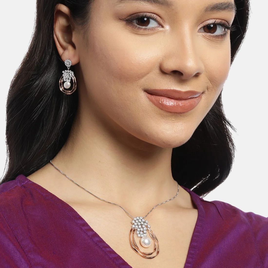 Dual Harmony Sparkle Dual Tone-Plated 925 Sterling Silver Jewelry Set - Image 2