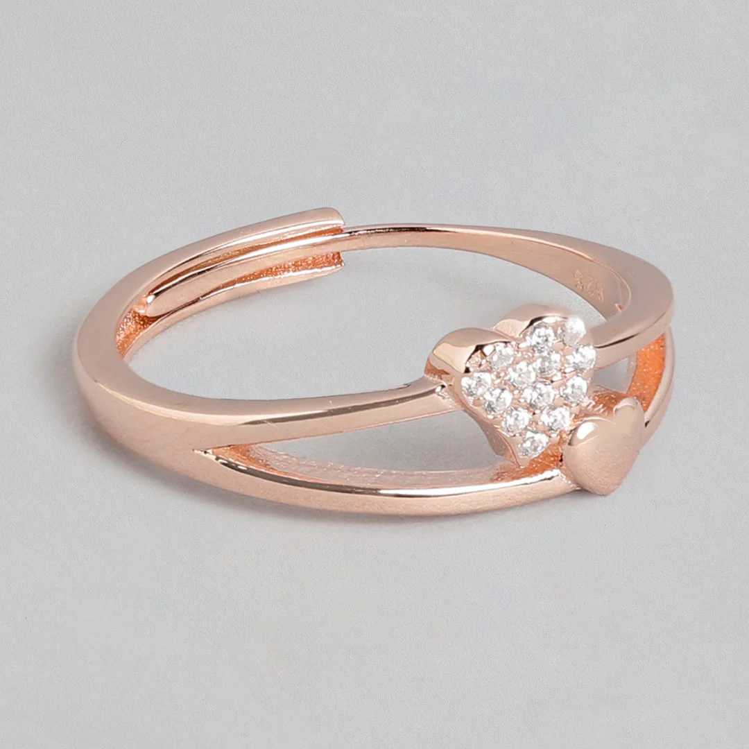 Dual Heartbeat Rose gold-plated 925 Sterling Silver ring for Her (Adjustable) - Image 8