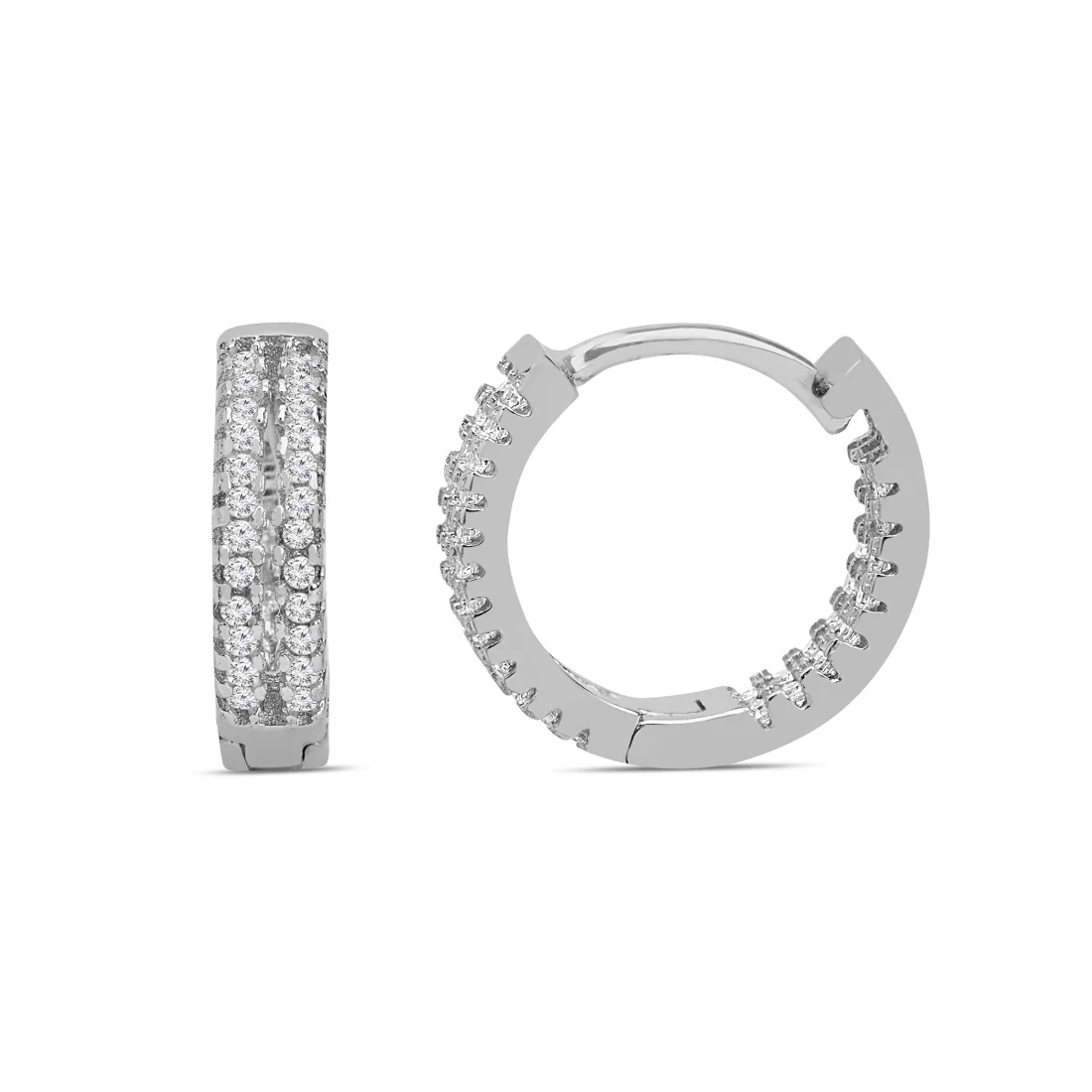 Dual Line Glamour Rhodium Plated 925 Sterling Silver Hoop Earrings - Image 4